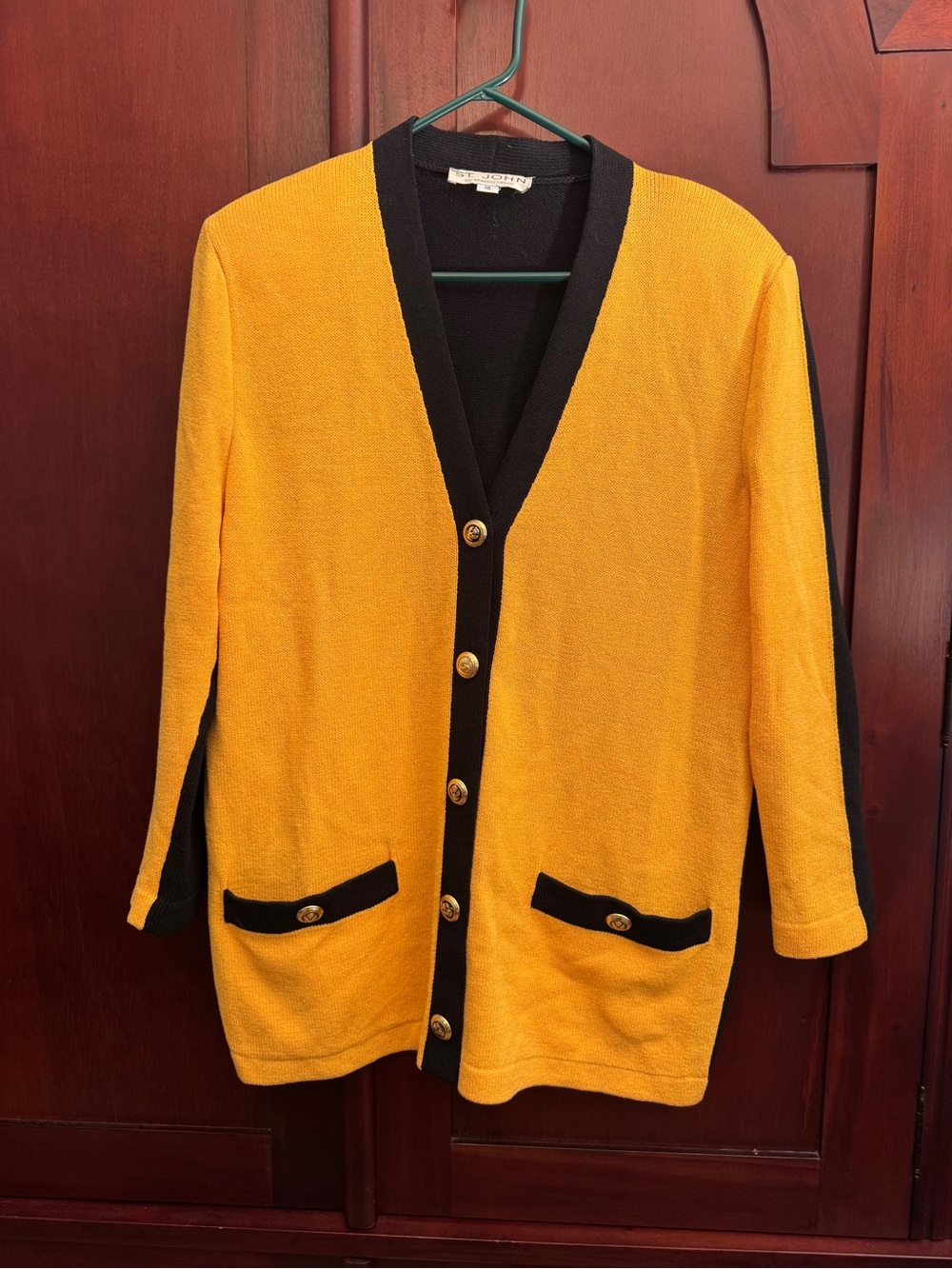 St. John by Marie Gray Vintage Santana Knit Cardigan Jacket Gold Yellow Black 10